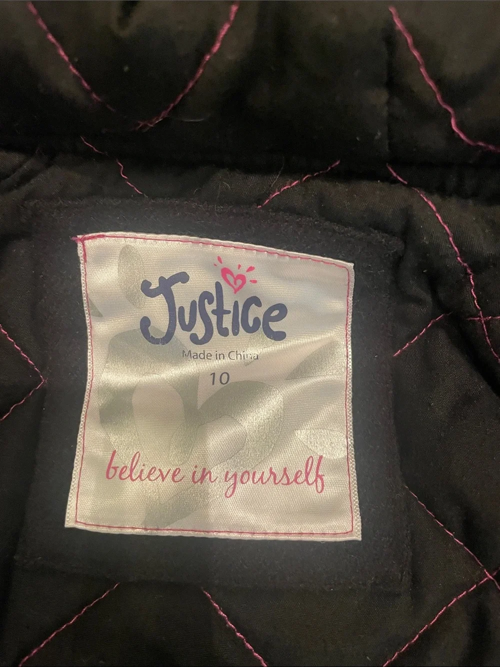 Girl’s Justice black hooded coat, size 10